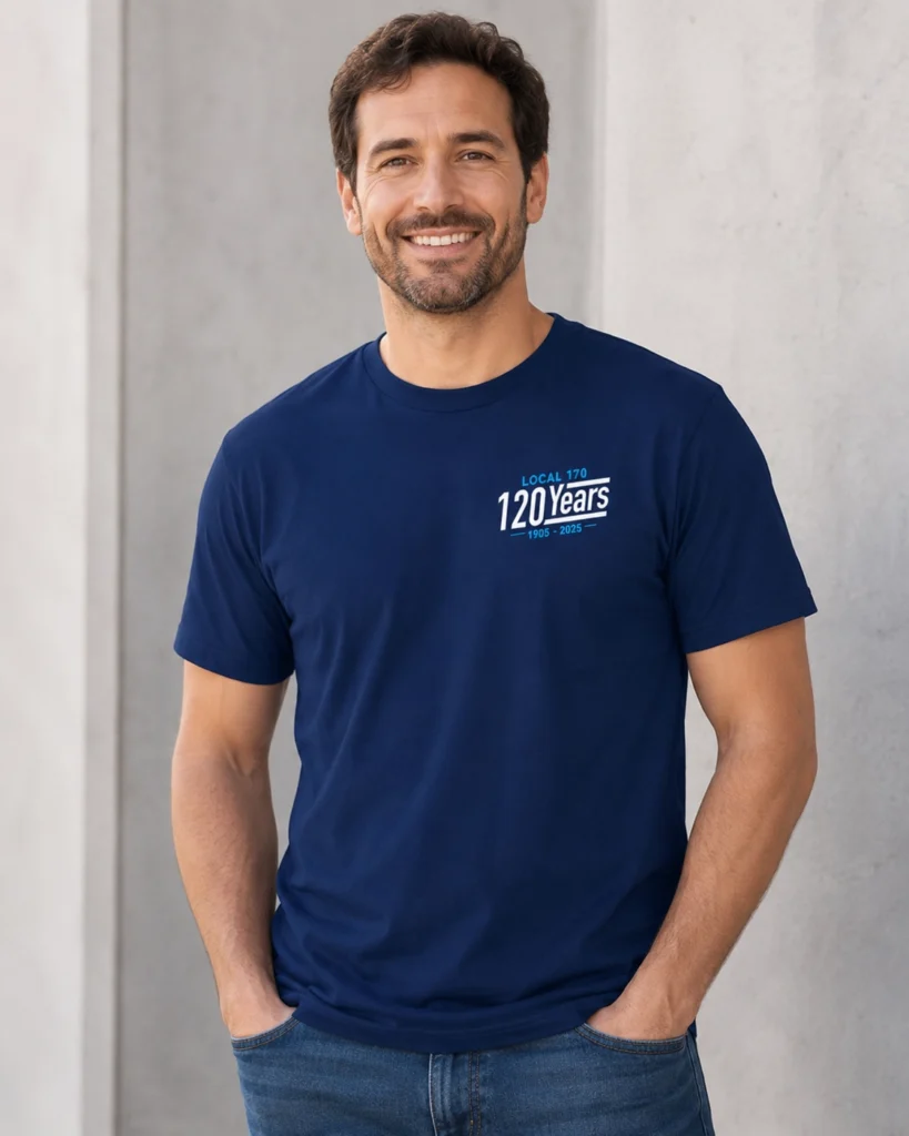 man with union printed tshirt